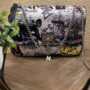 DKNY Black and White Graffiti Shoulder/Crossbody Bag